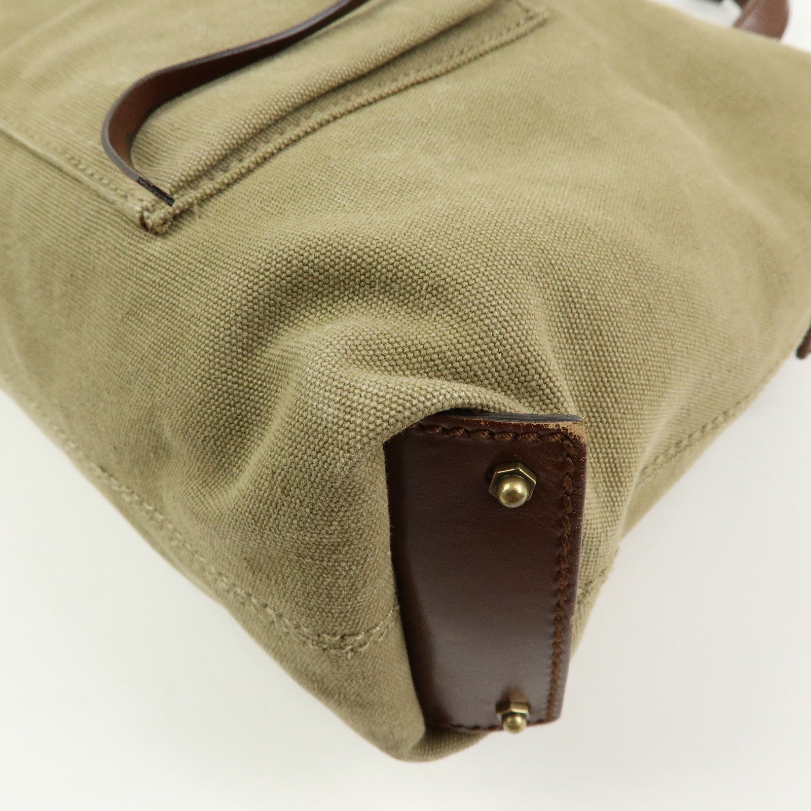 GUCCI Canvas Leather Tote Bag Hand Bag Khaki Brown 109132
