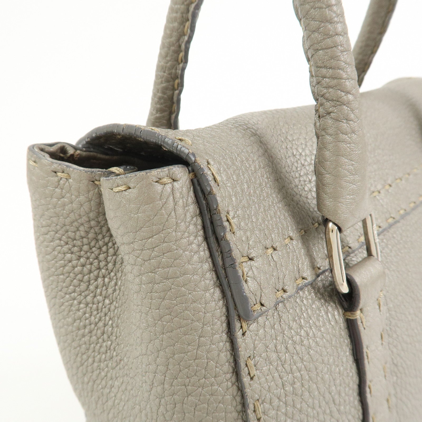 FENDI Seleria Mini Linda Leather Hand Shoulder Bag Greige 8BR486