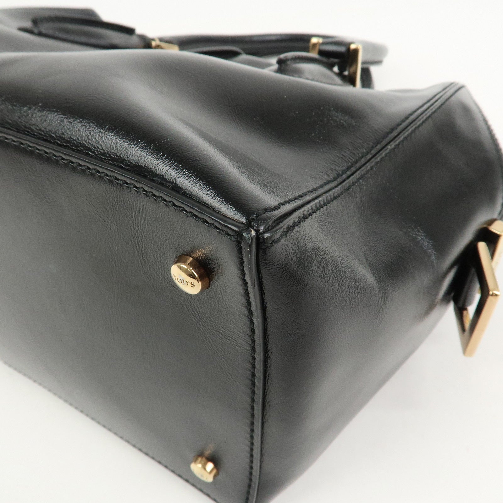 TOD’S D Cube Leather 2 Way Bag Hand Bag Shoulder Bag Black Gold