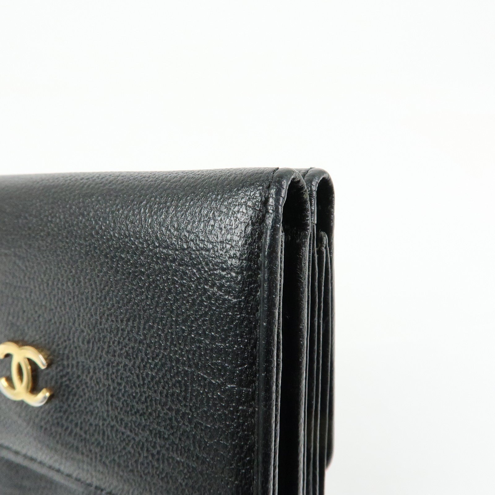 CHANEL COCO Mark Lamb Skin Tri-fold Compact Wallet Black A13456