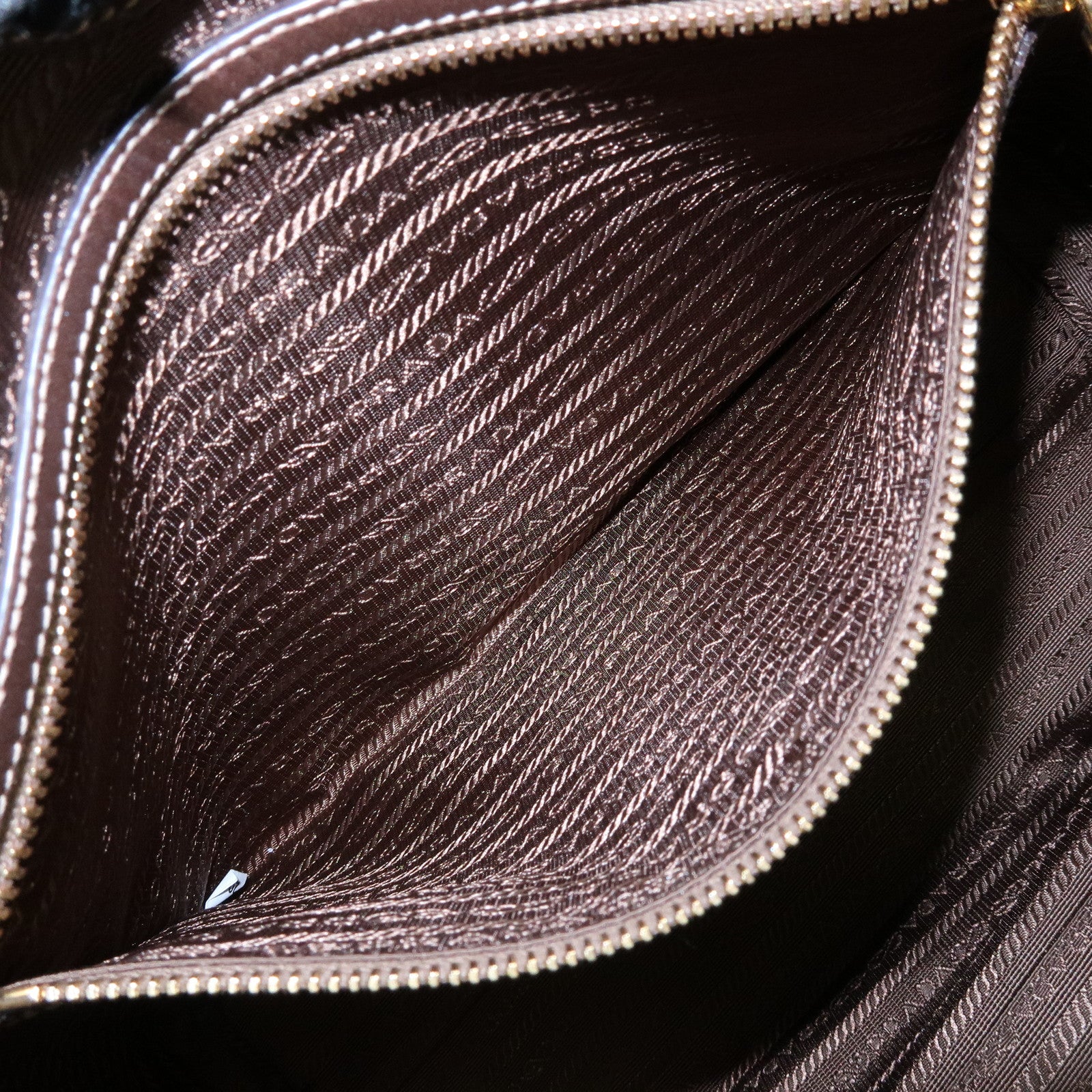 PRADA Triangle Logo Jacquard Leather Tote Shoulder Bag Beige Brown