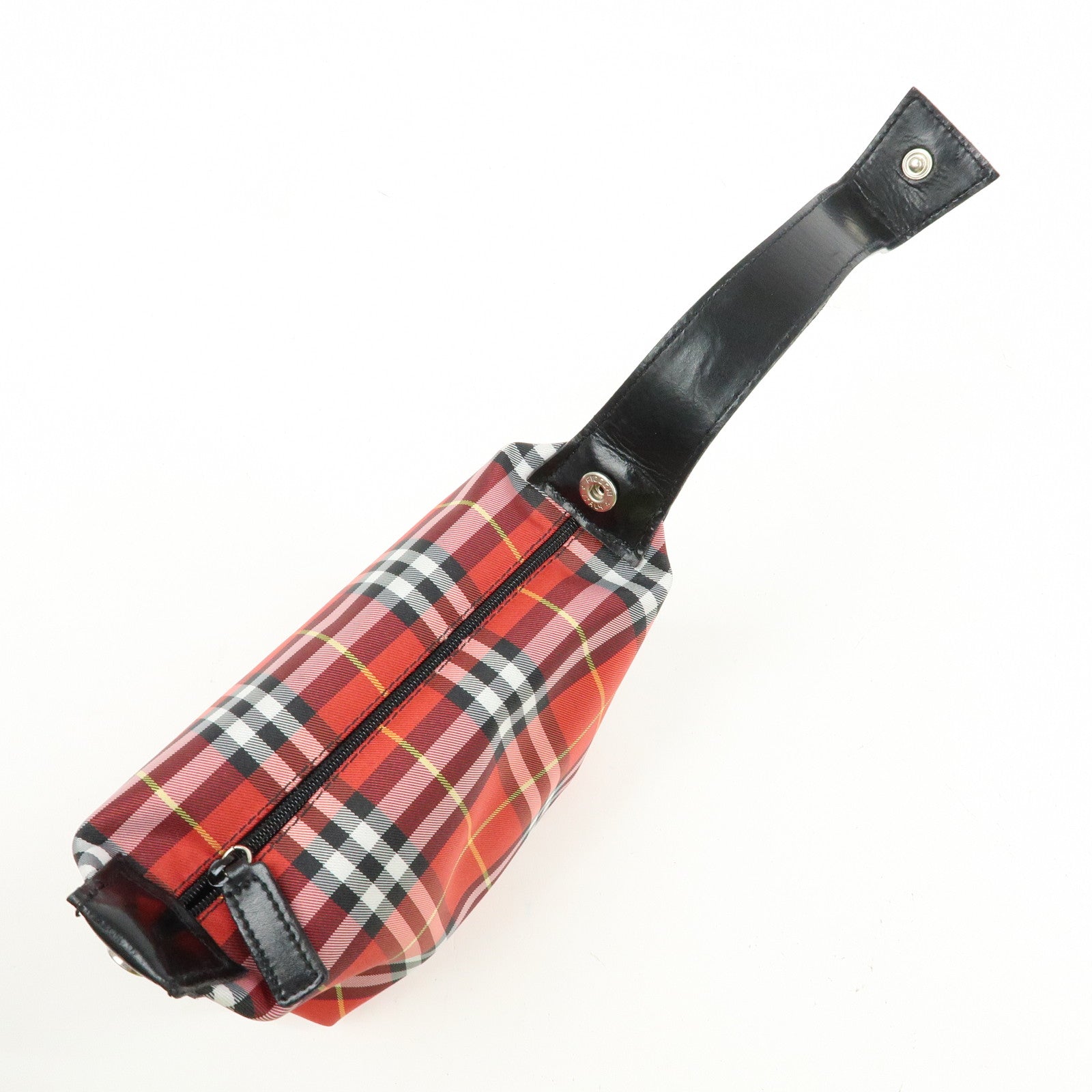 BURBERRY Canvas Plaid Leather Mini Hand Bag Red