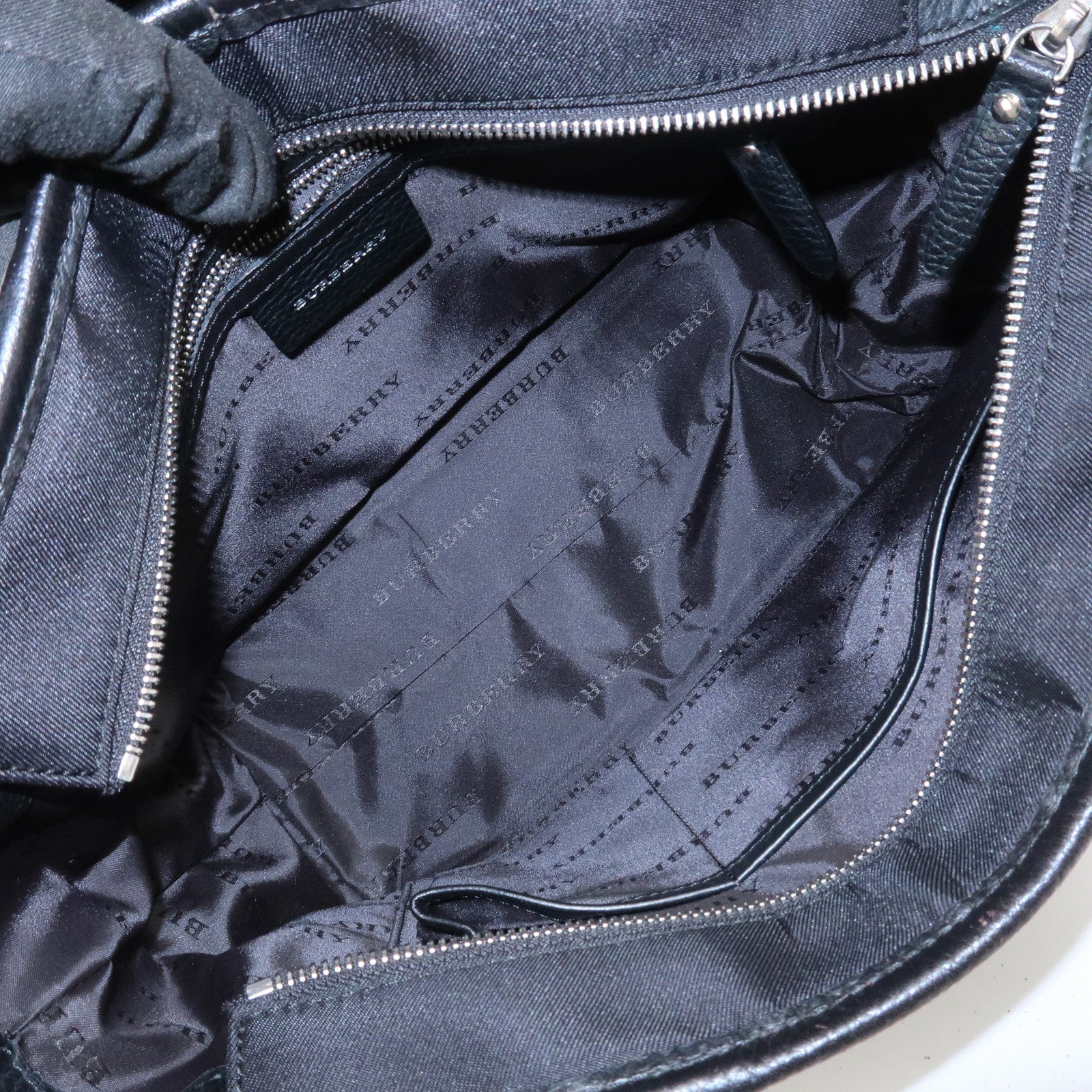 BURBERRY Nova Plaid Nylon Leather Tote Bag Hand bag Black