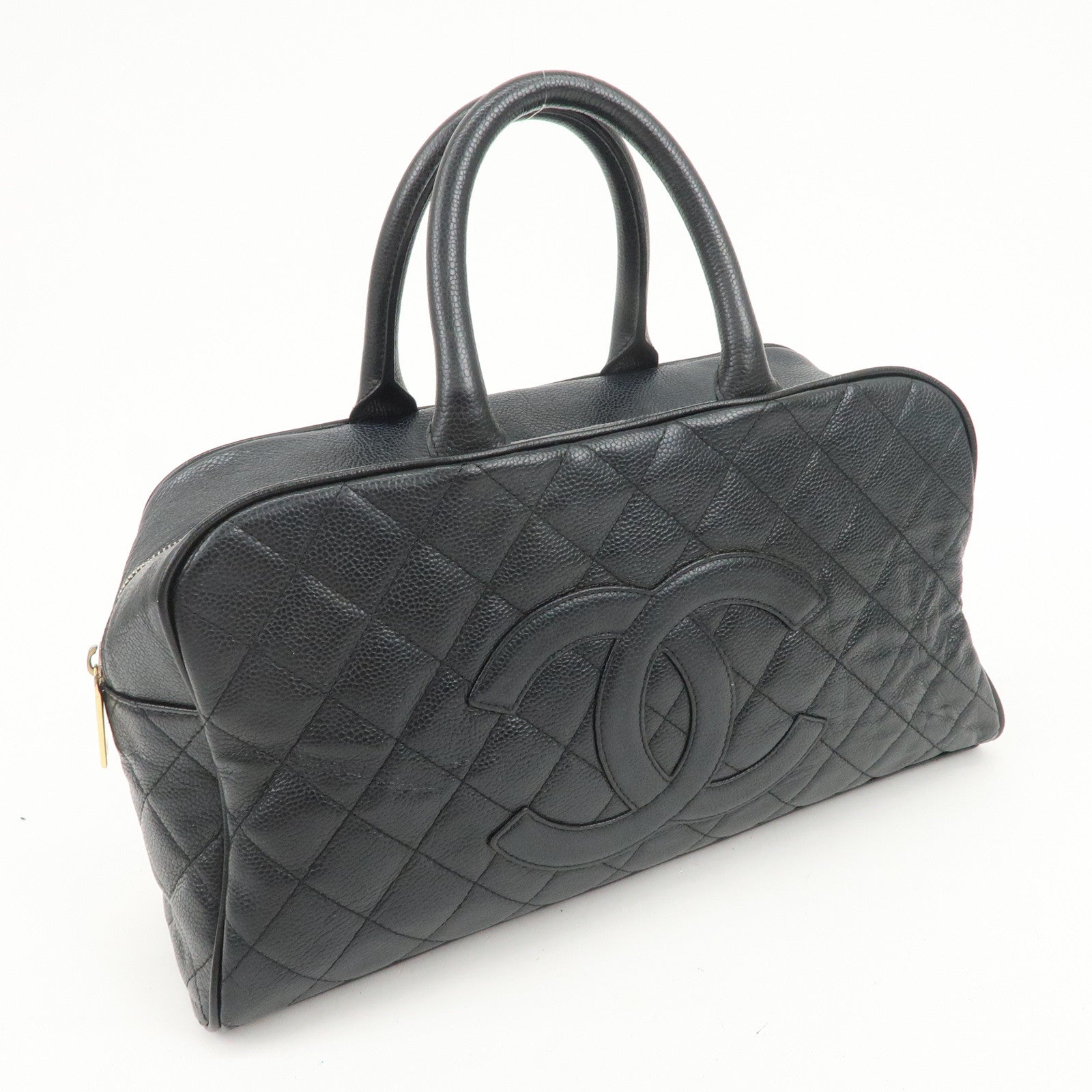 CHANEL Matelasse Caviarskin Boston Bag Hand Bag Black A20997