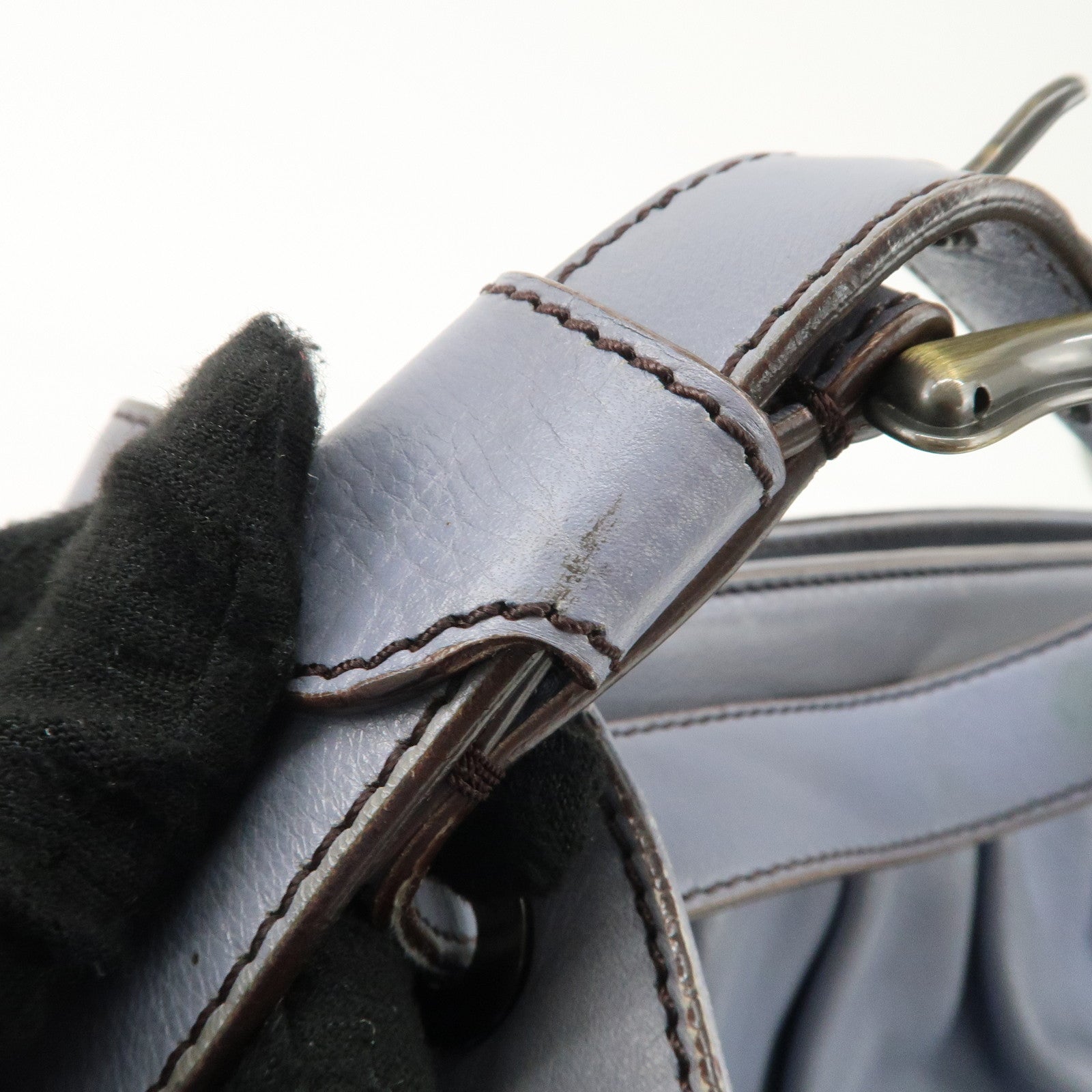 FENDI Leather Shoulder Bag Hand Bag Blue Gold HDW Used