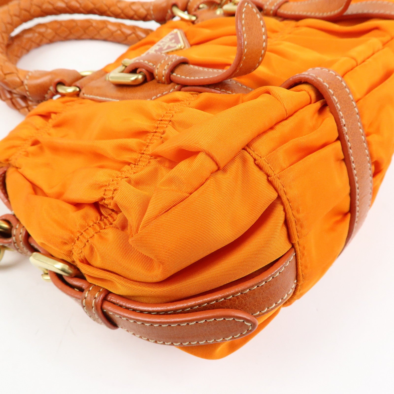 PRADA Triangle Logo Nylon Leather 2Way Bag Hand Bag Orange