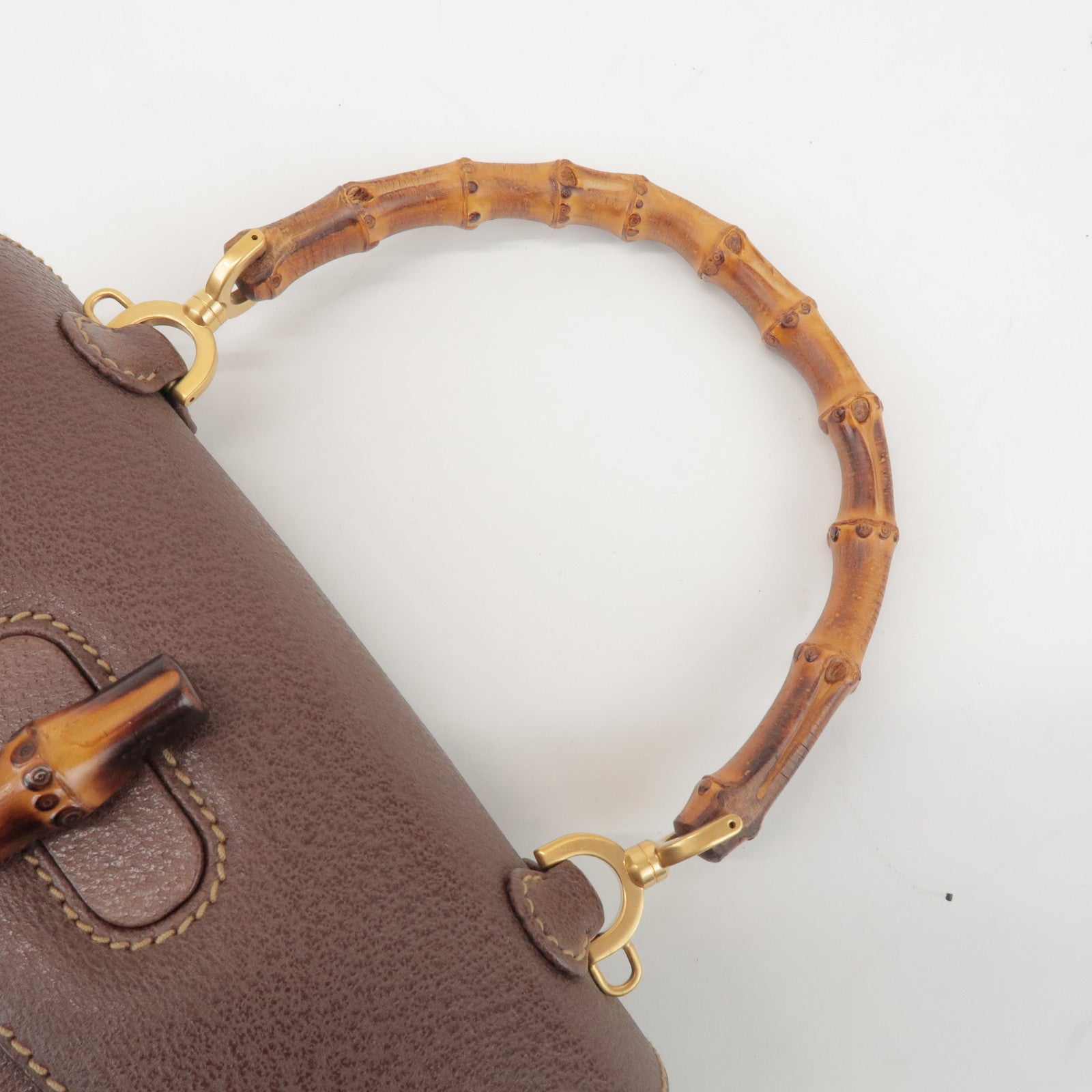 GUCCI Bamboo Leather 2Way Bag Hand Bag Shoulder Bag Brown 000 2040