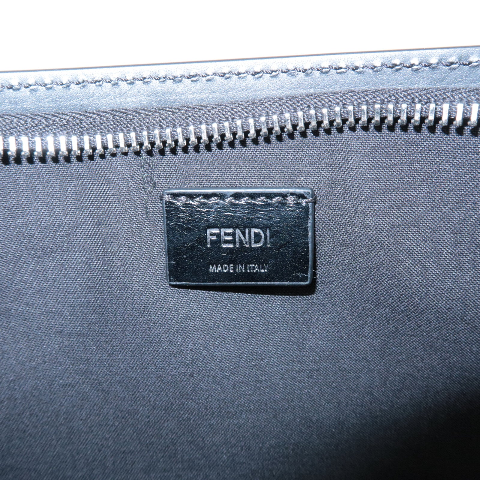 FENDI Zucca Leather Canvas Slim Clutch Medium Black Gray 7N0134 Used