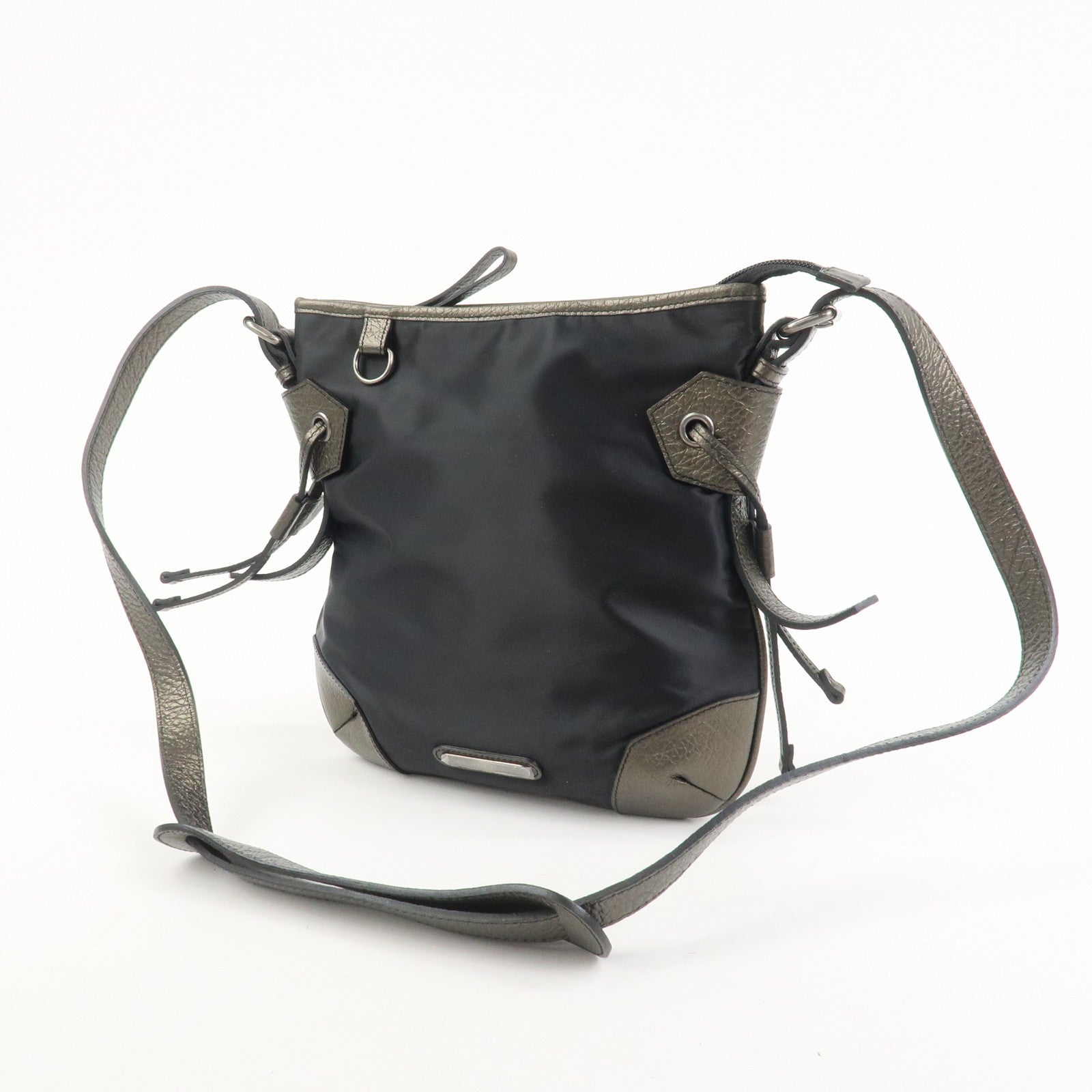BURBERRY Nylon Leather Shoulder Bag Crossbody Bag Black Bronze