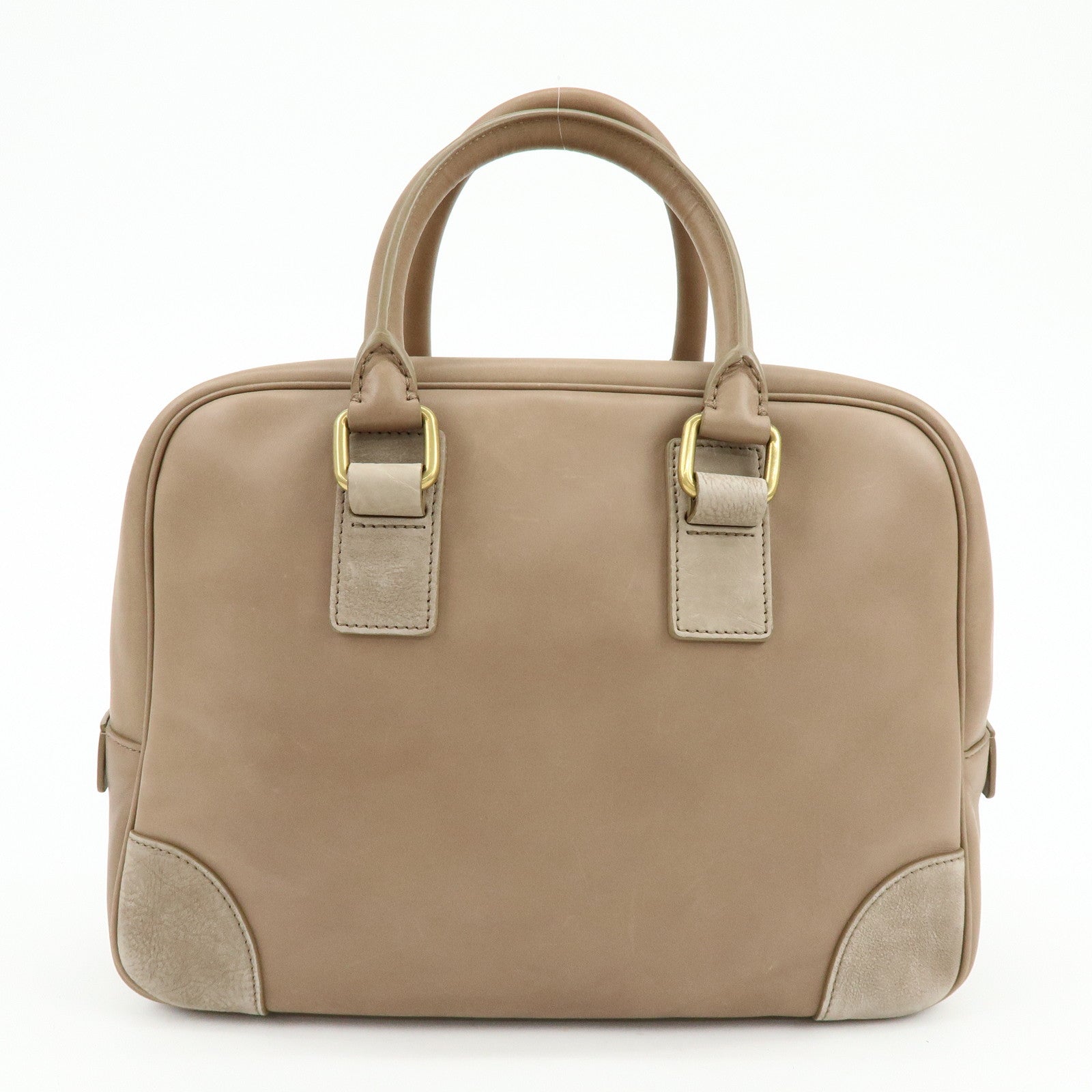 CELINE Leather Suede Hand Bag Boston Bag Beige