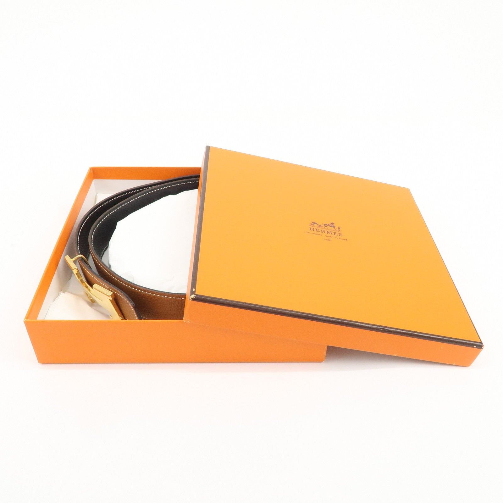 HERMES H Buckle Reversible Constance Leather Belt F Stamped