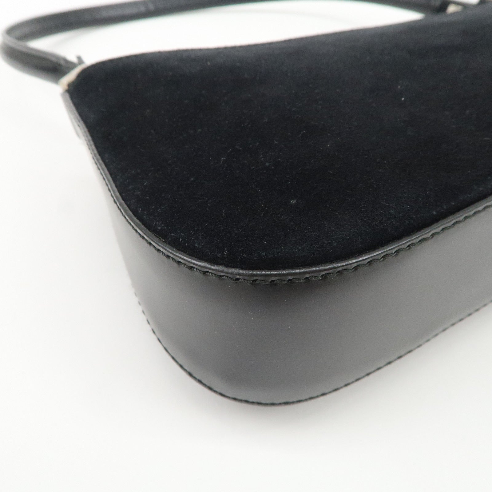 Ferragamo Logo Leather Suede Shoulder Bag Hand Bag Black