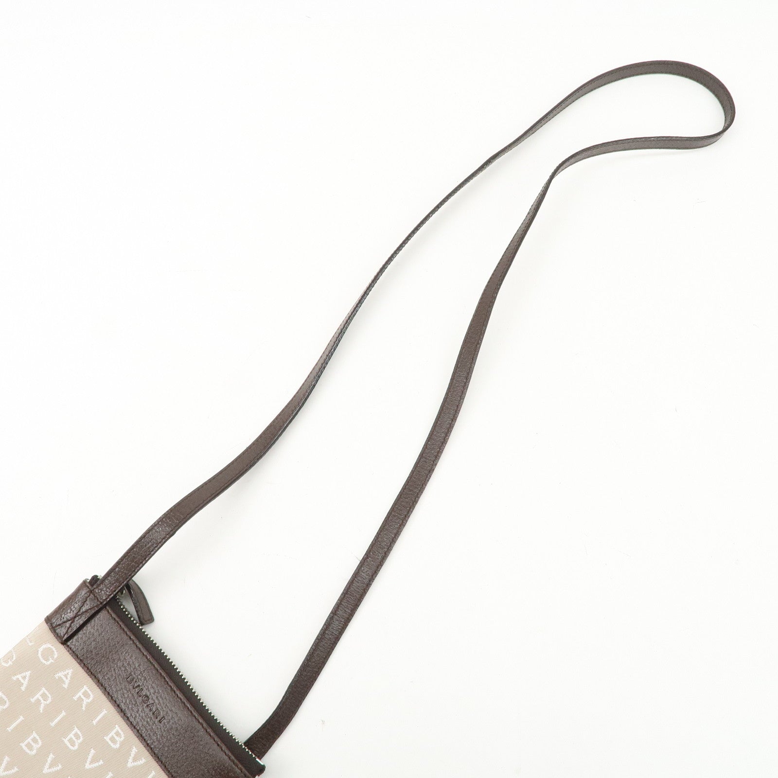 BVLGARI Logo Mania Canvas Leather Shoulder Bag Beige Dark Brown