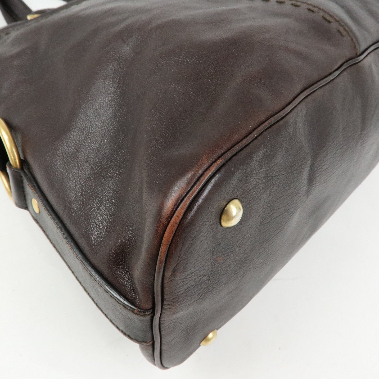 SAINT LAURENT PARIS Muse Leather Hand Bag Shoulder Bag Dark Brown