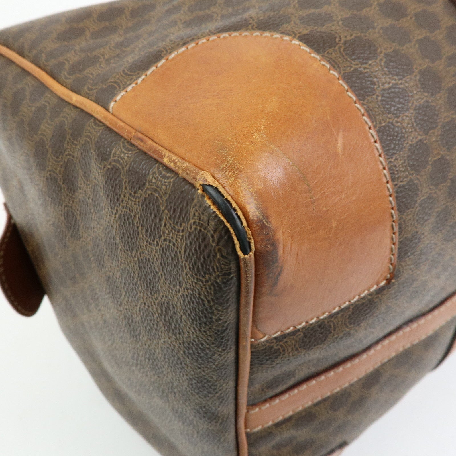 CELINE Macadam PVC Leather Boston Bag Hand Bag Brown