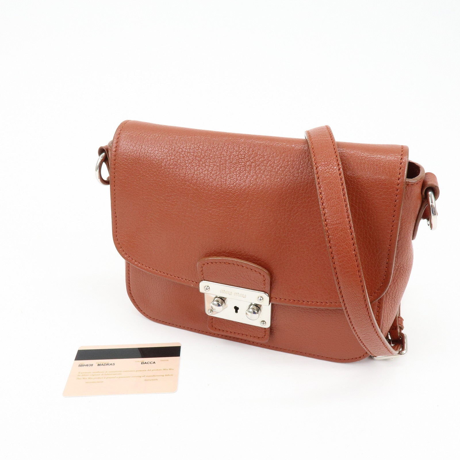 MIU MIU Madras Leather Shoulder Bag Crossbody Bag Brown 5BH638