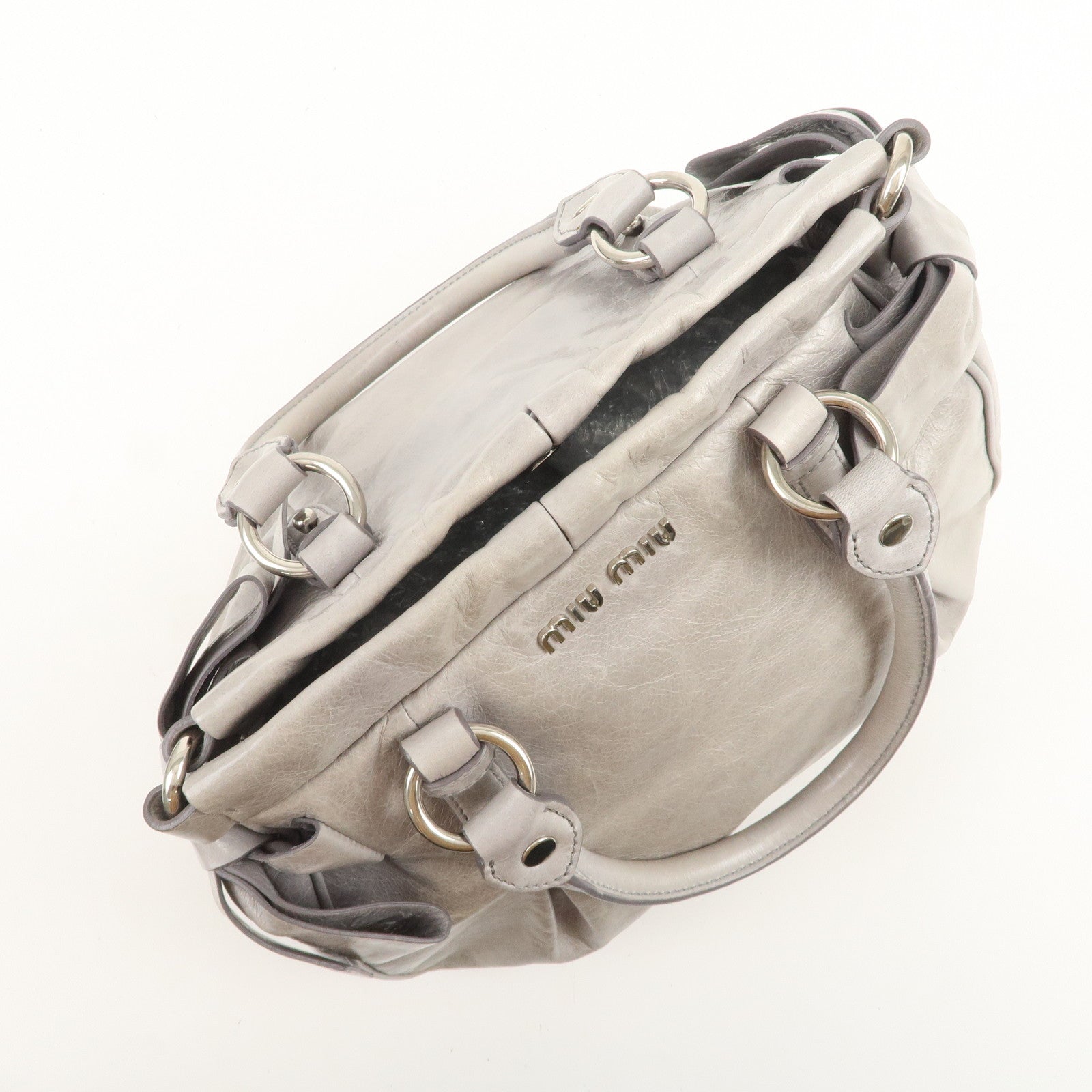 MIU MIU Vitello Lux 2Way Bag Hand Bag Shoulder Bag Gray RN0955