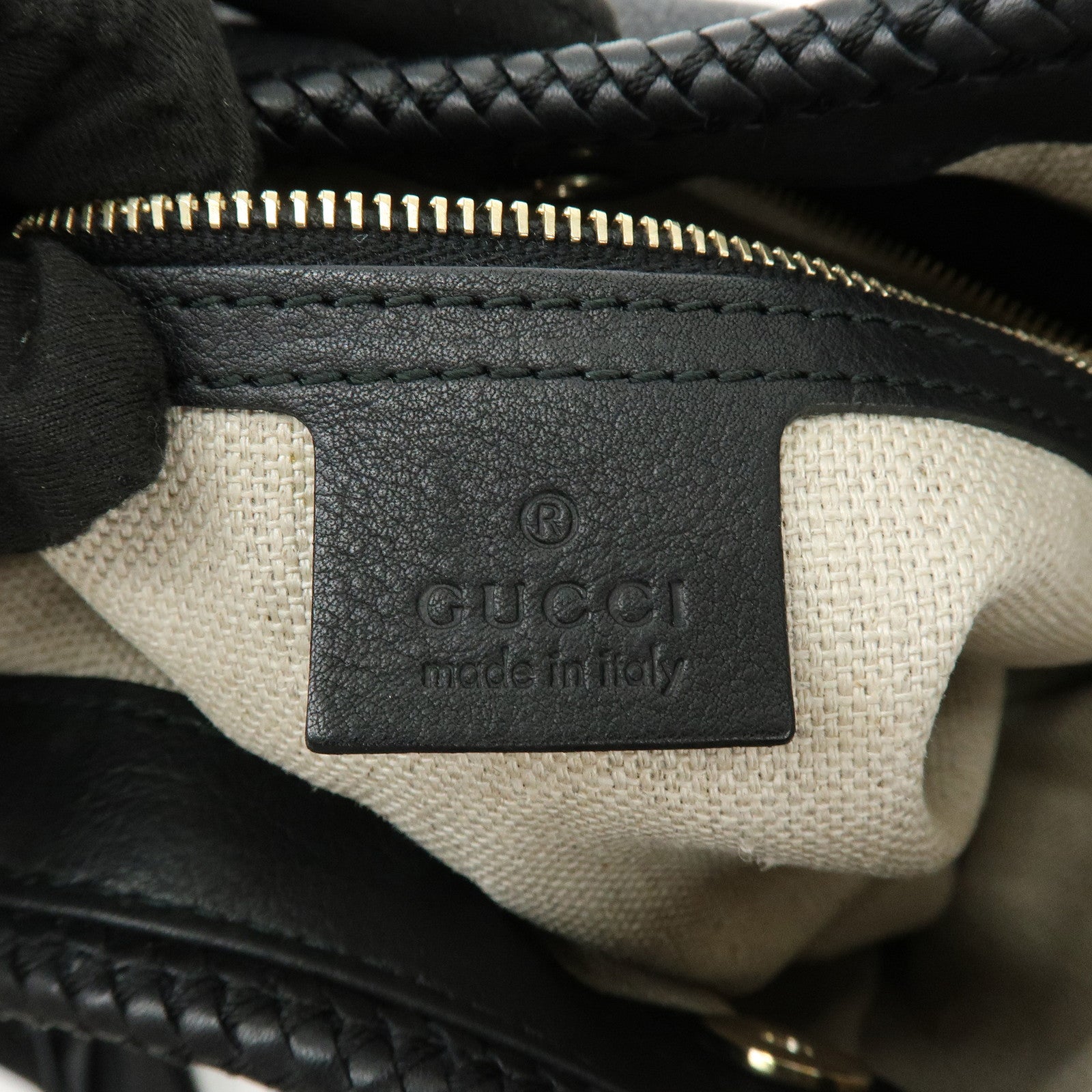 GUCCI Marrakech Leather Shoulder Bag Black 257026