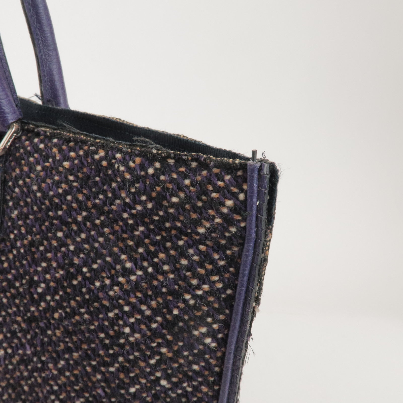 PRADA Triangle Logo Wool Leather Tote Bag Hand Bag Purple