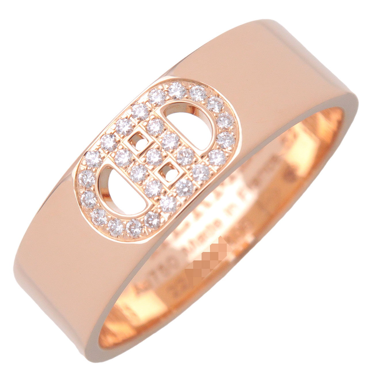 HERMES H Dunkle Diamond Ring PM K18YG Yellow Gold #52 US6 EU52