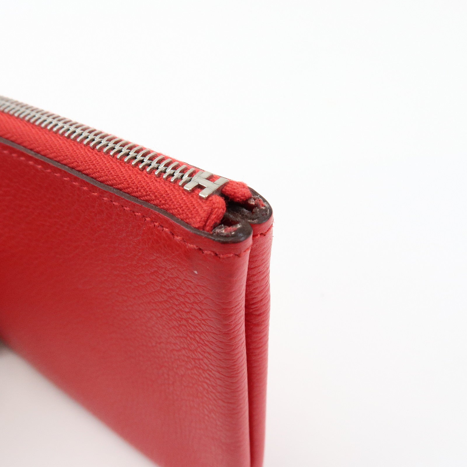 HERMES Logo Leather Atout PM Pouch Cosmetic Pouch Red