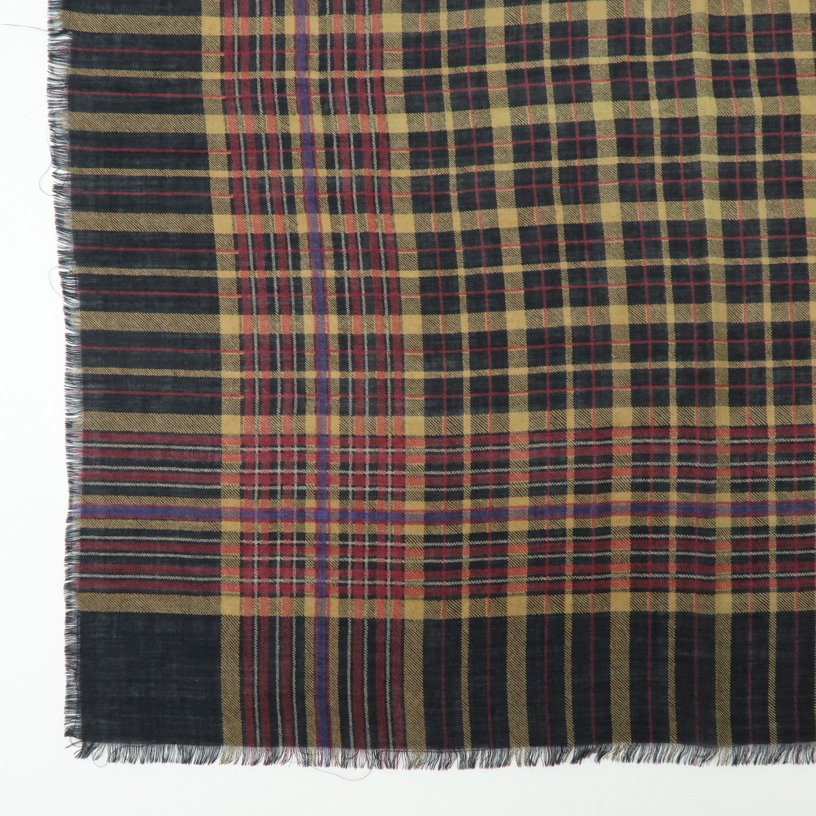 CHANEL Silk Cashmere Plaid Scarf Black Beige Wine Red