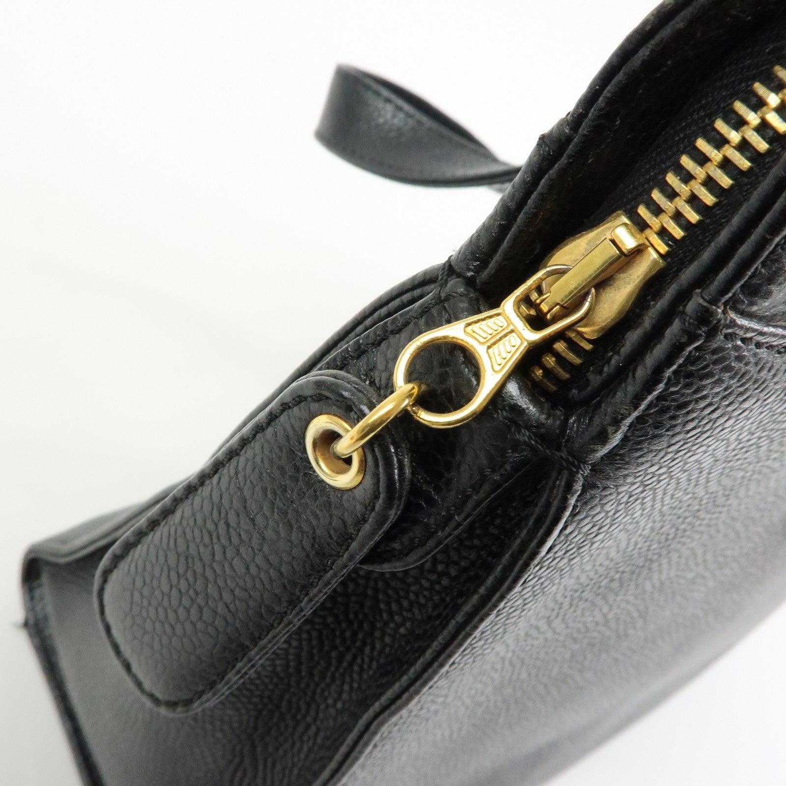 CHANEL Logo Caviarskin Tote Bag Hand Bag Black