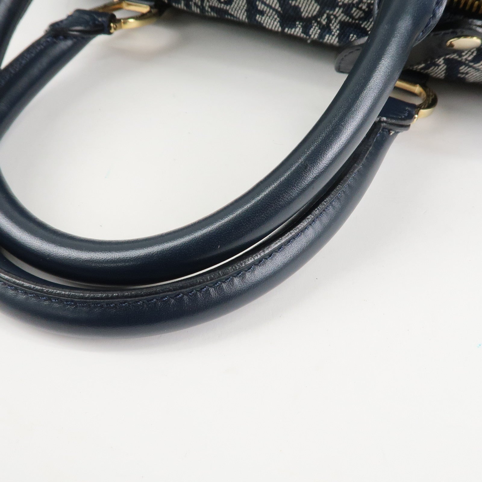 Christian Dior Trotter Leather Canvas Boston Bag Navy White Used