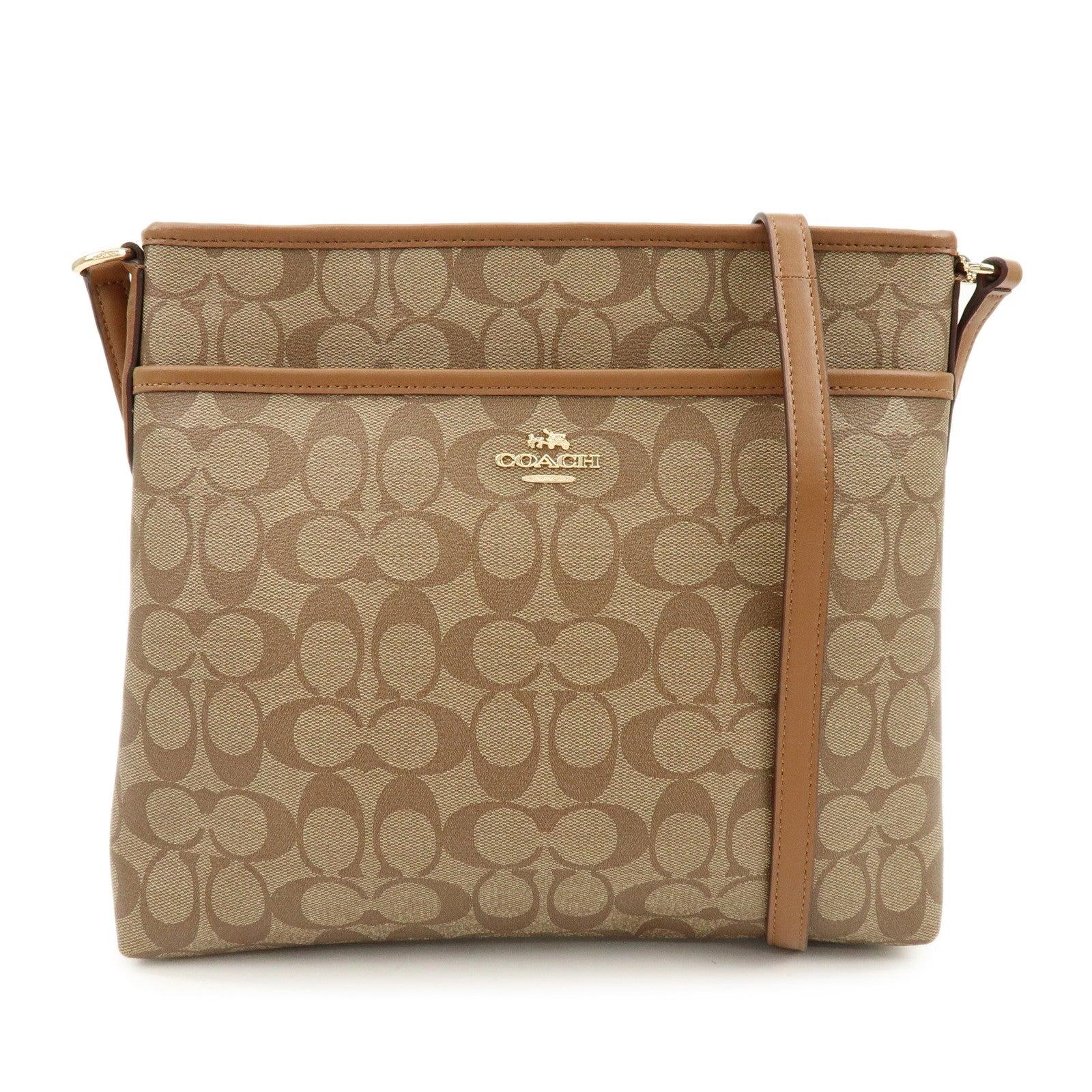 COACH Signature PVC Coated Canvas Leather Shoulder Bag Beige Brown