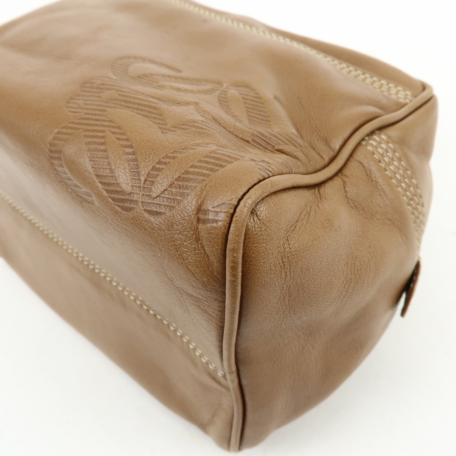 LOEWE Anagram Nappa Leather Hand Bag Mini Boston Bag Brown