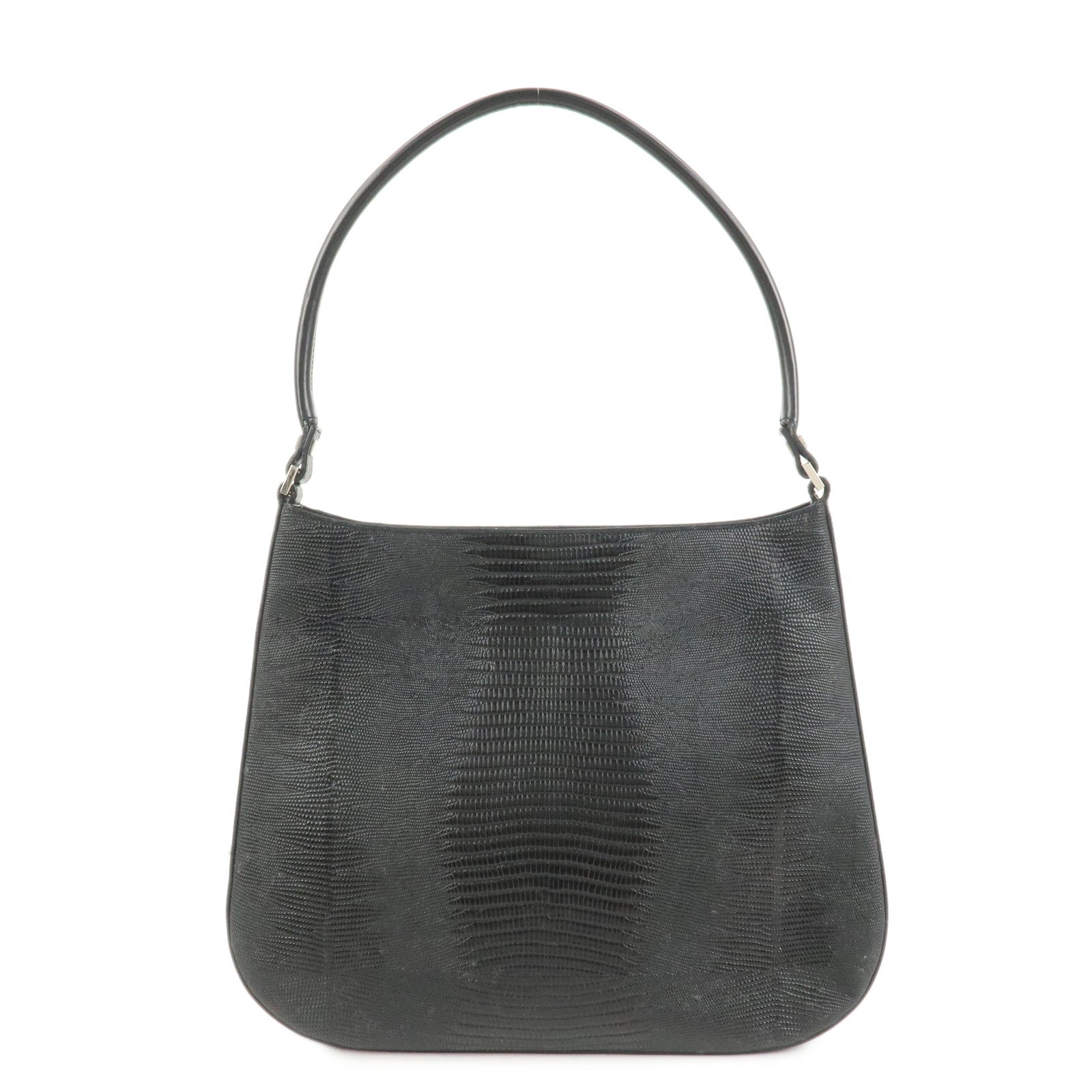 Ferragamo Embossed Leather Shoulder Bag Hand Bag Black