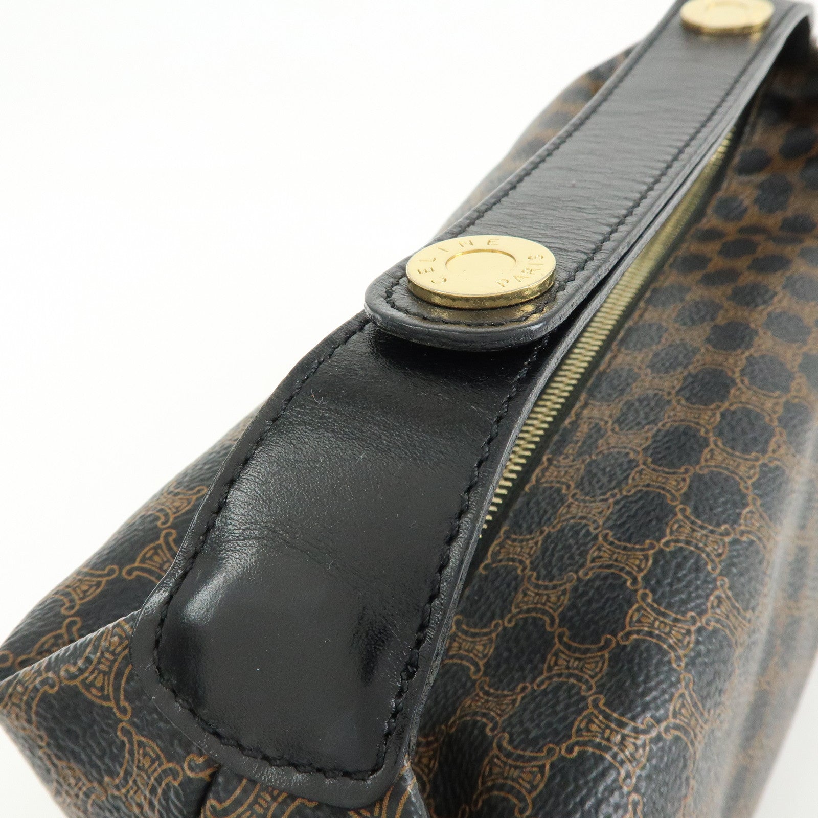 CELINE Macadam PVC Leather Mini Hand Bag Brown Black