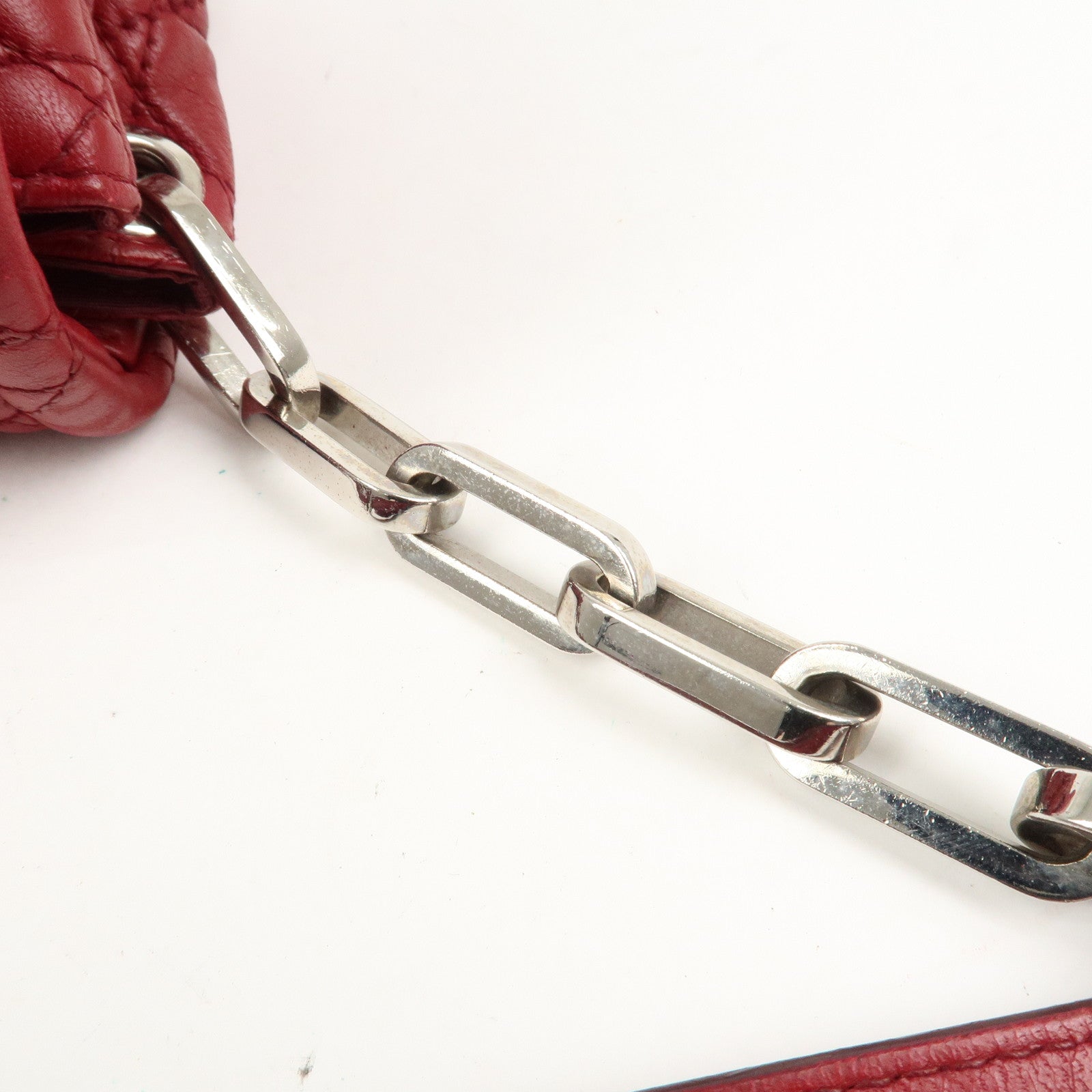 Christian Dior Canage Leather Chain Shoulder Bag Hand Bag Red