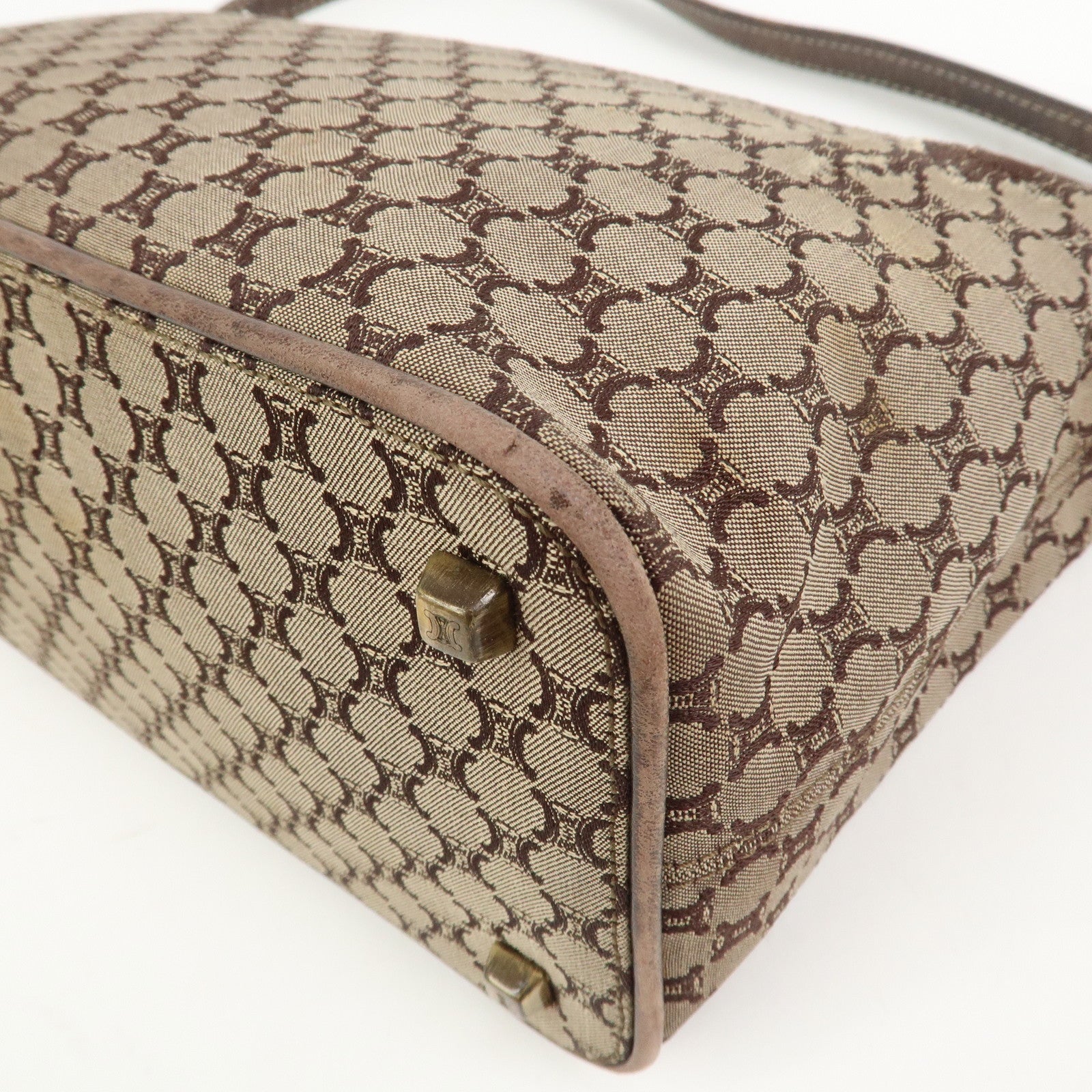 CELINE Macadam Logo Canvas Leather Shoulder Bag Hand Bag Brown