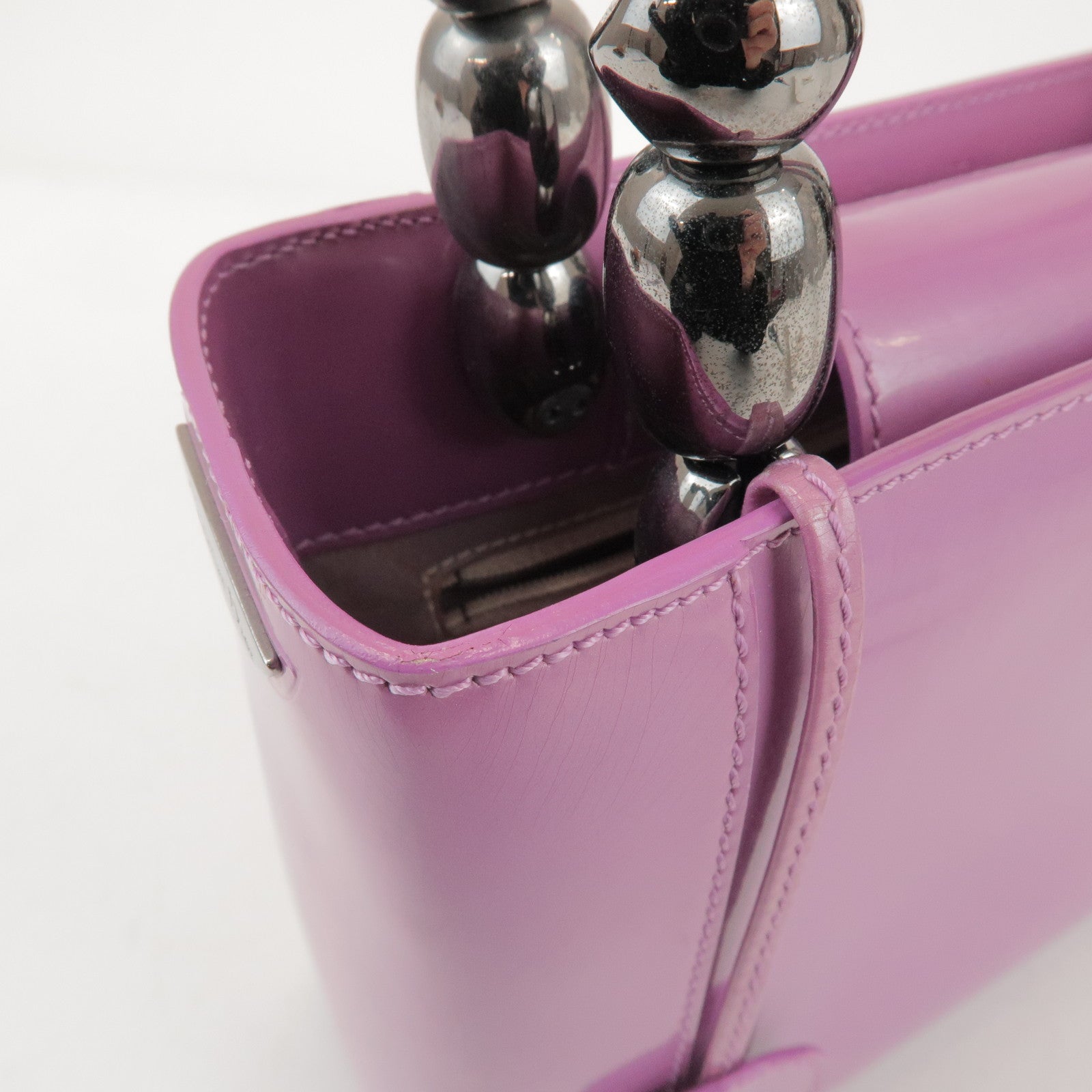 Christian Dior Maris Pearl Patent Leather Hand Bag Purple
