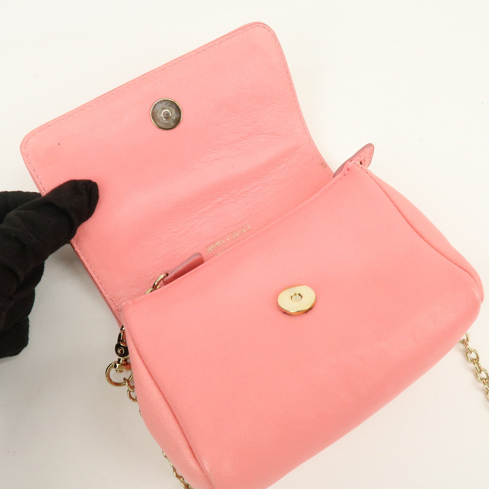 JIMMY CHOO Studs Leather Chain Shoulder Bag Crossbody Bag Pink