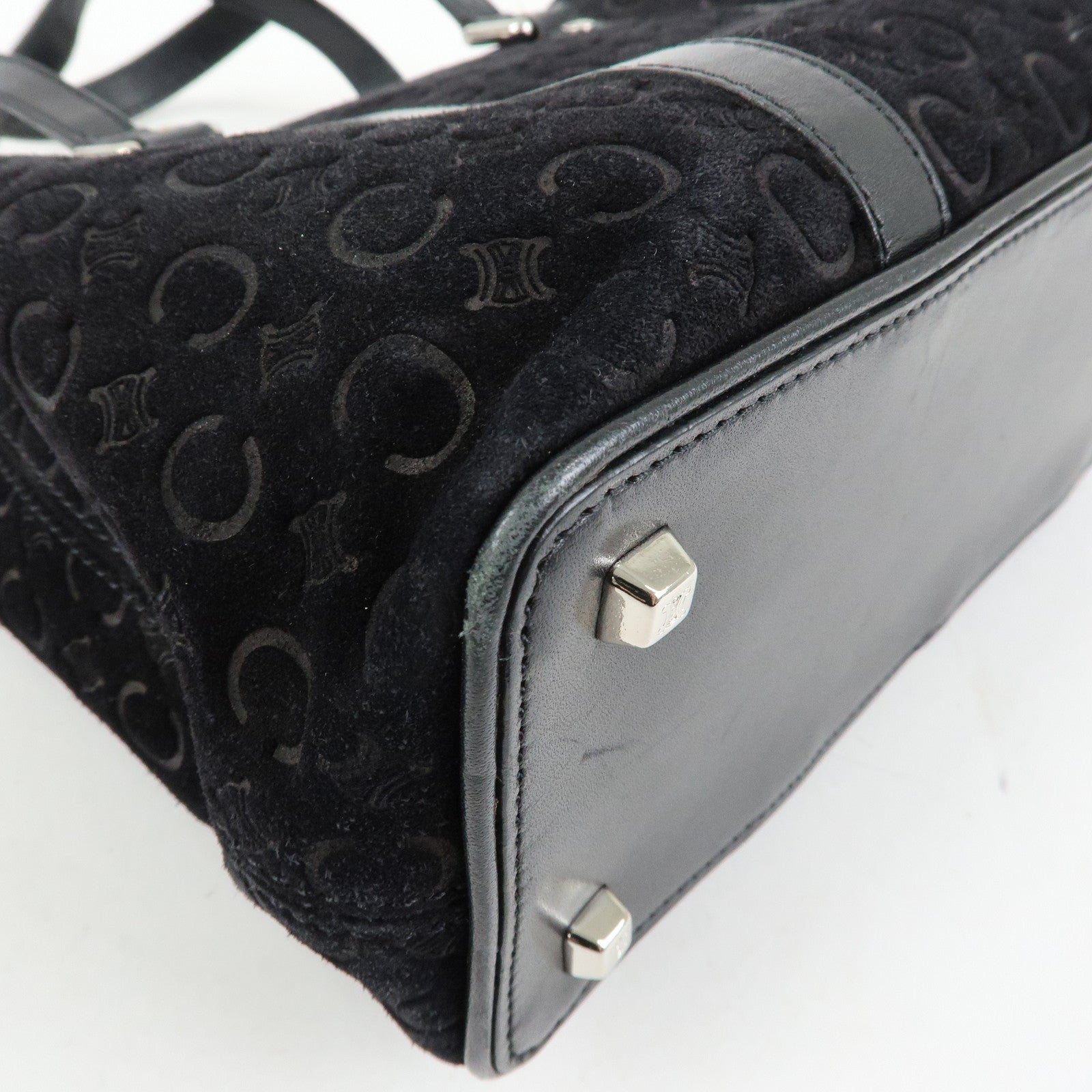CELINE C Macadam Suede Leather Tote Bag Hand Bag Black