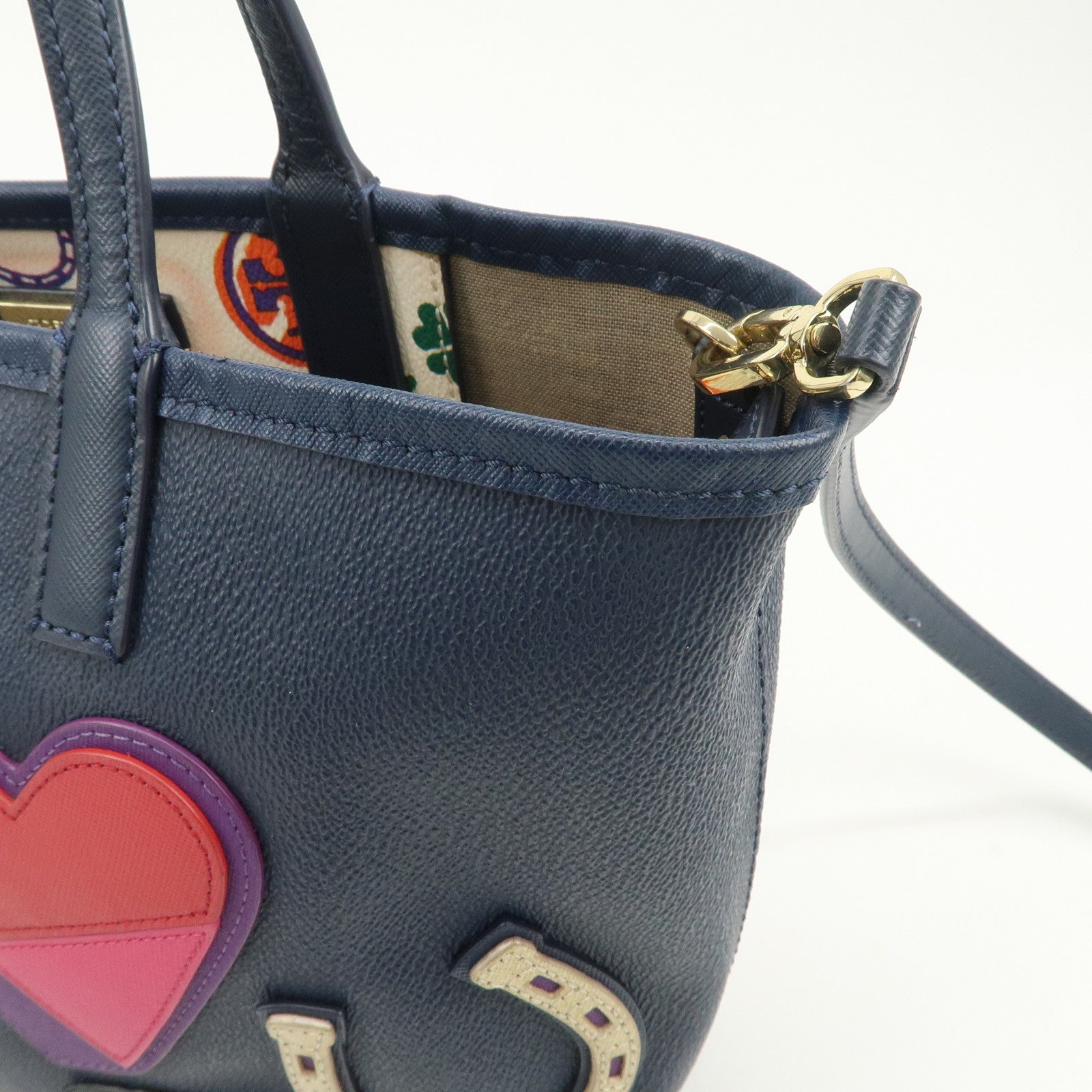 TORY BURCH Leather Tote Bag Hand Bag Navy