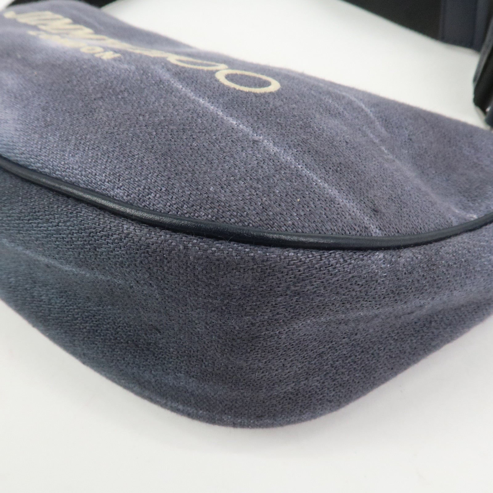JIMMY CHOO Logo Canvas Leather Shoulder Bag Crossbody Bag Navy
