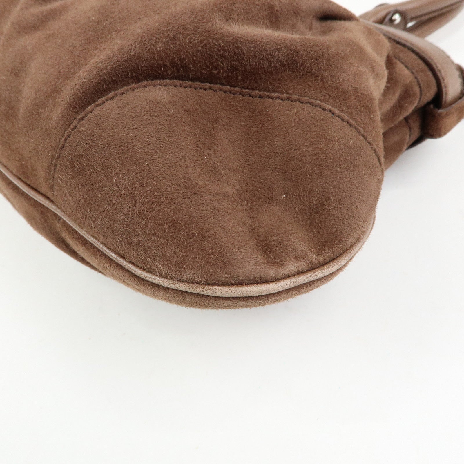 Ferragamo Gancini Suede Leather Shoulder Bag Hand Bag Brown