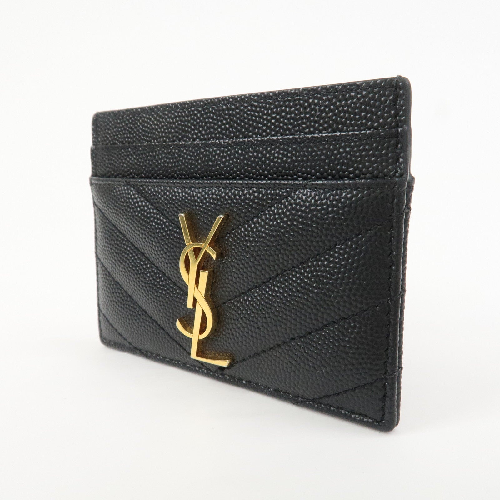 SAINT LAURENT PARIS Casandra Leather Card Case Black 423291