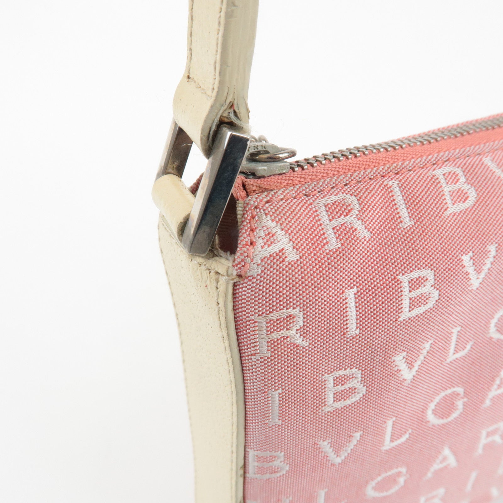 BVLGARI Logo Mania Leather Canvas Shoulder Bag Hand Bag Pink Used