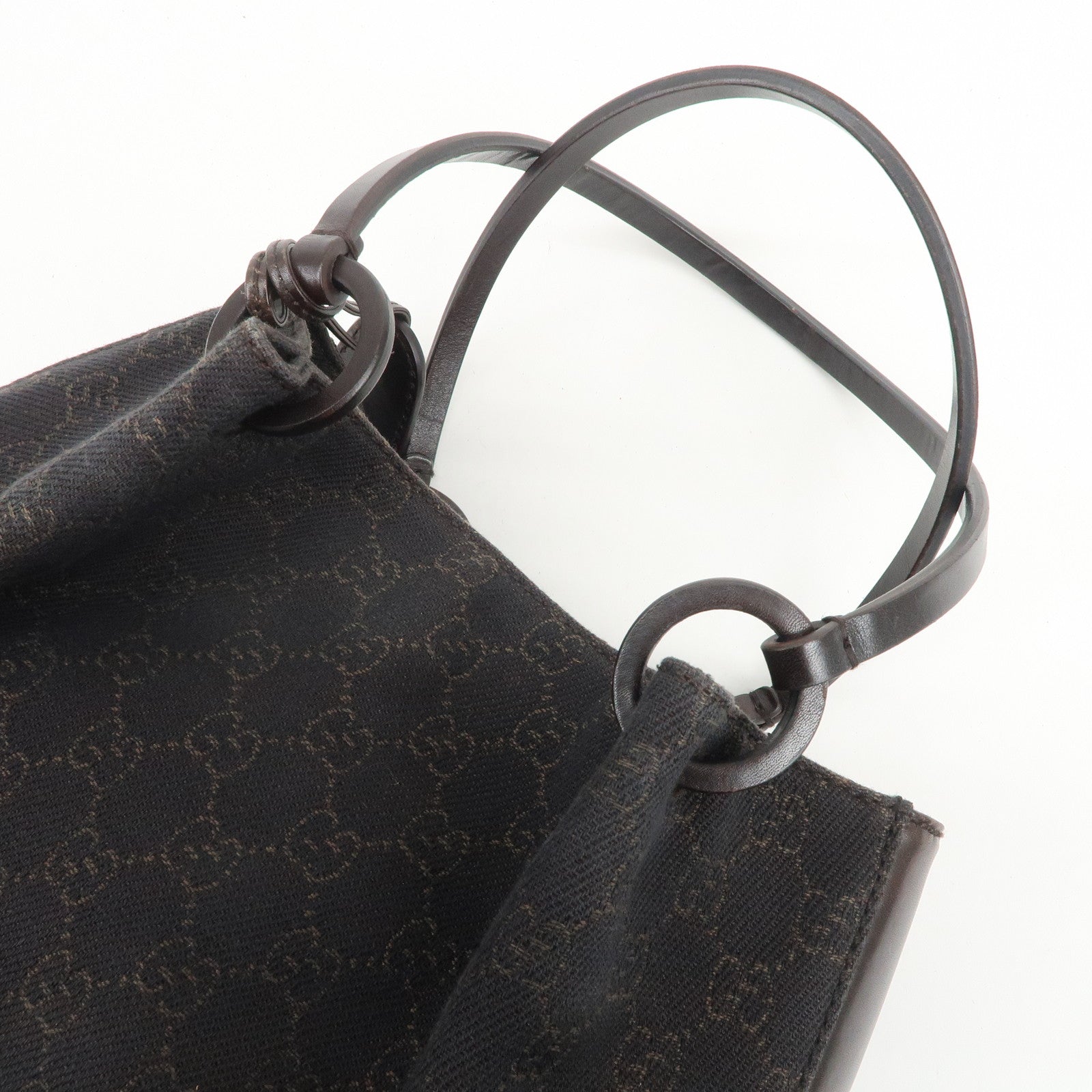 GUCCI GG Monogram Canvas Leather Tote Shoulder Bag Brown 101919