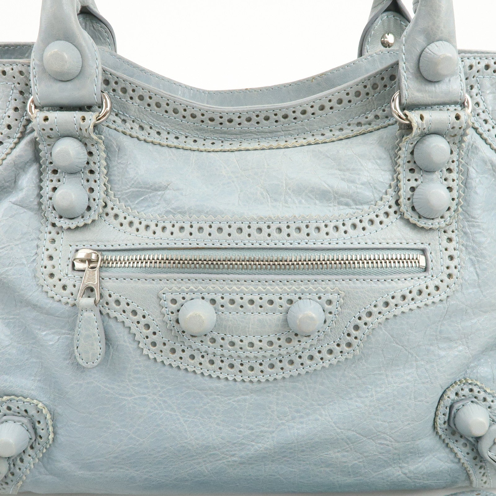 BALENCIAGA Giant City Leather 2Way Shoulder Bag Light Blue 258044