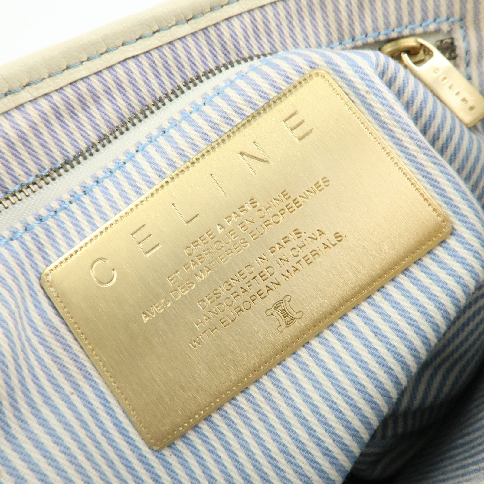 CELINE Macadam Canvas Leather Shoulder Bag Crossbody Bag Light Blue