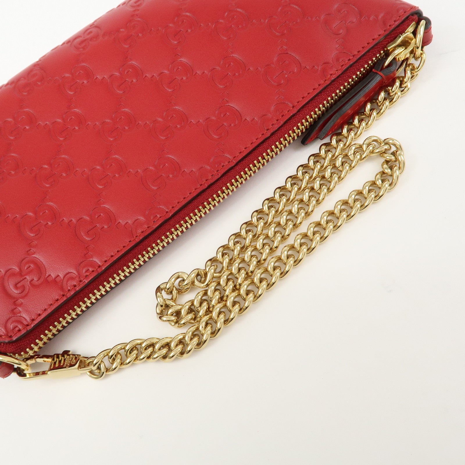 GUCCI Guccissima Leather Chain Shoulder Bag Pouch Red 428449