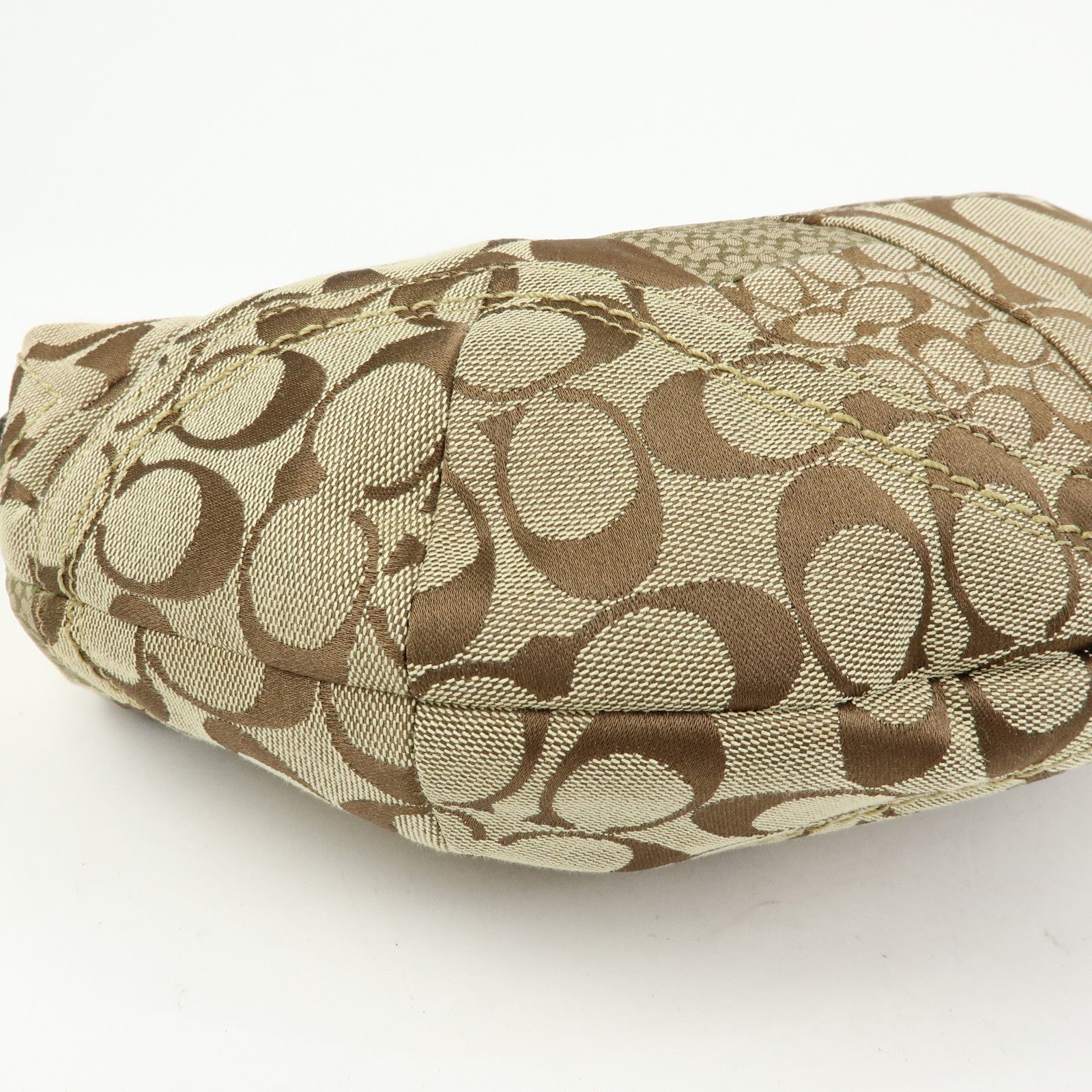 COACH Signature Patchwork Canvas Leather Shoulder Bag Beige Gold