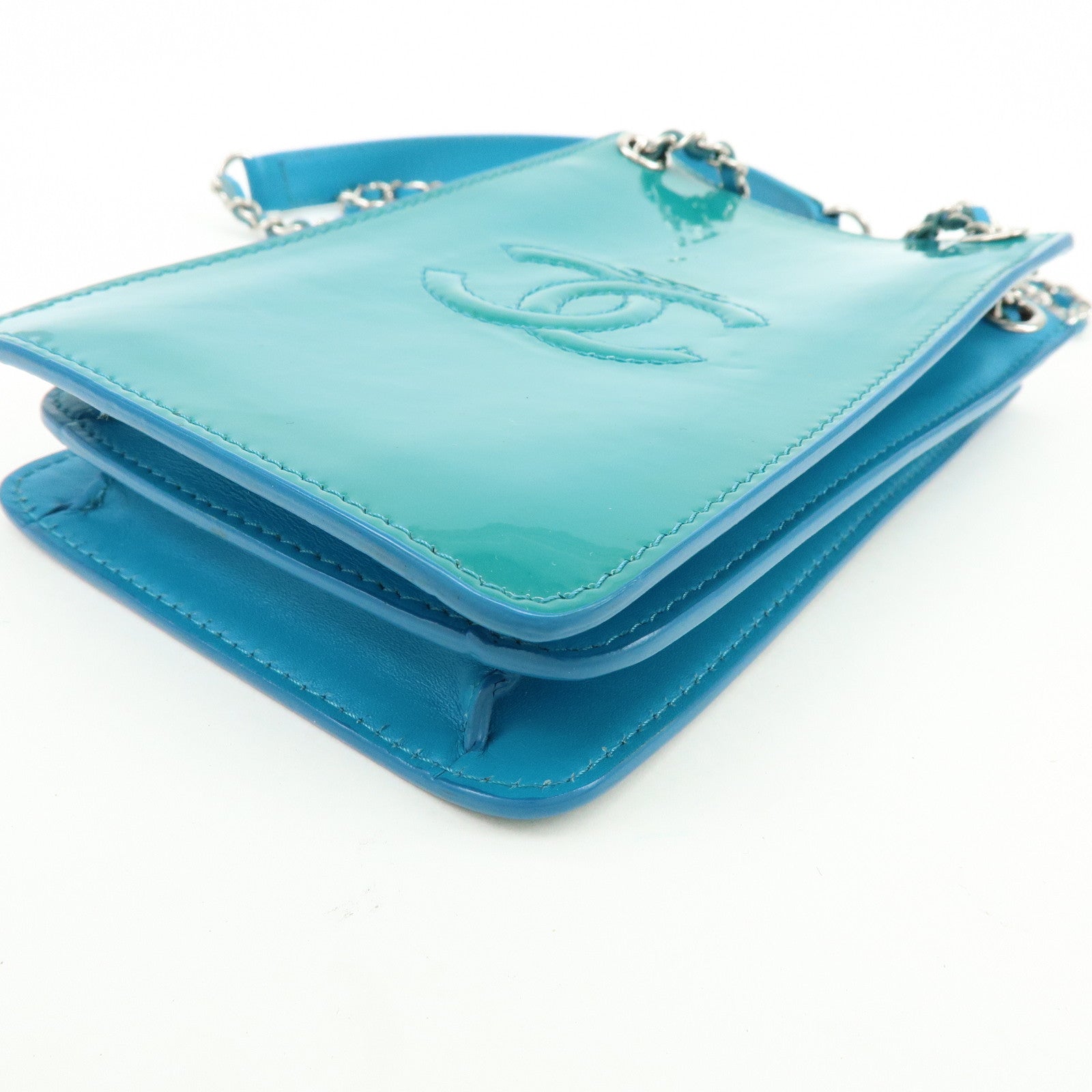 CHANEL COCO Mark Patent Leather Shoulder Bag Crossbody Bag Blue