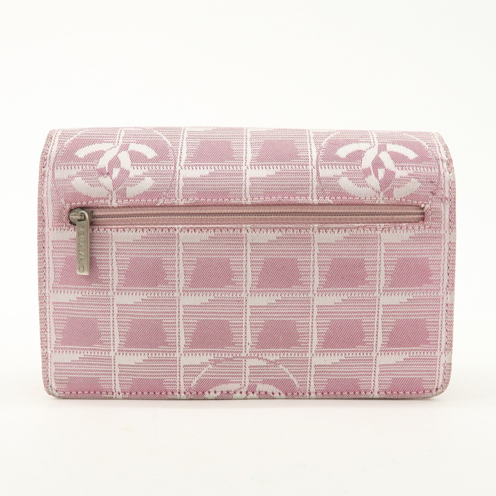 CHANEL New Travel Line Nylon Jacquard Chain Wallet Shoulder Bag 6535288 Used