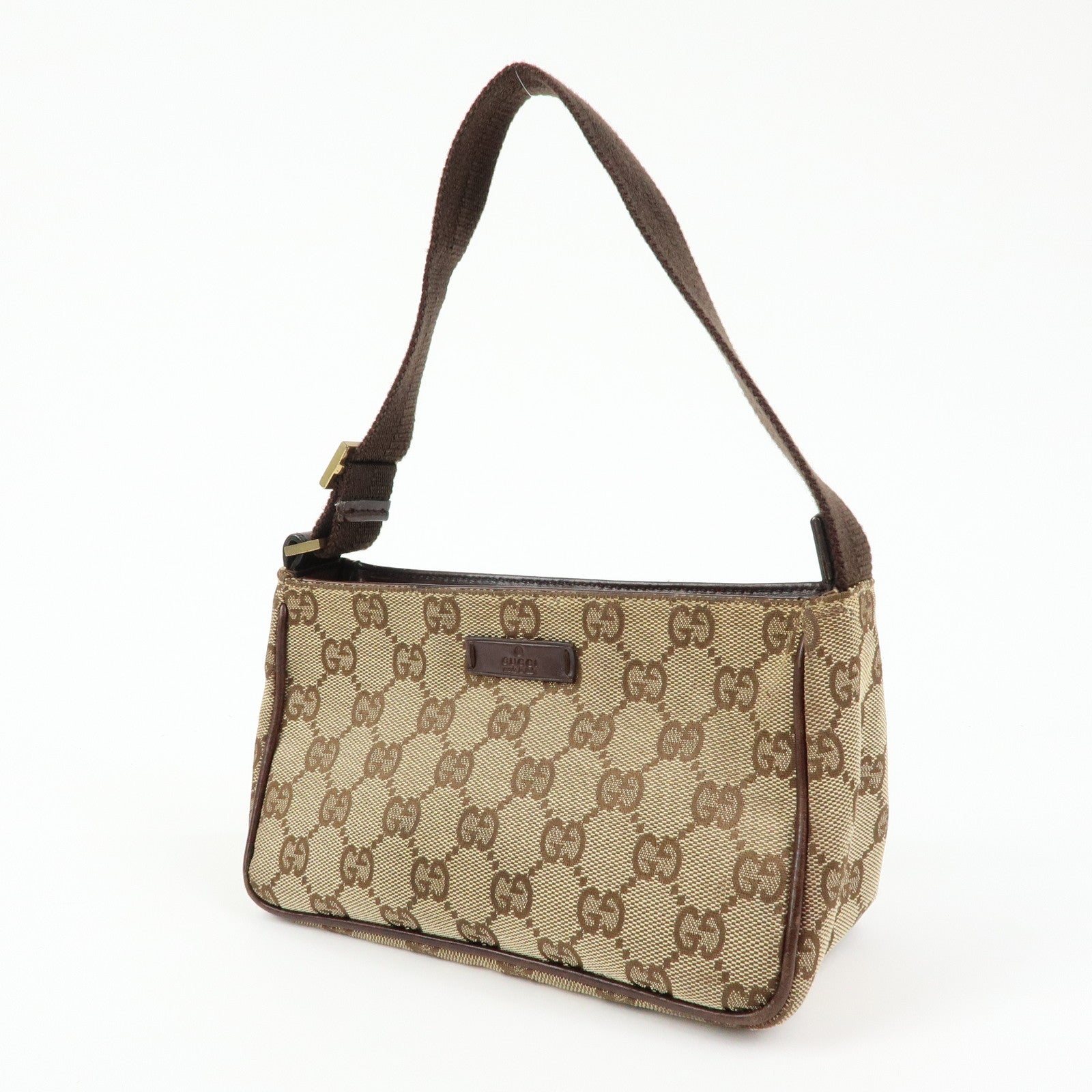 GUCCI GG Canvas Leather Mini Hand Bag Pouch Beige Brown 106644